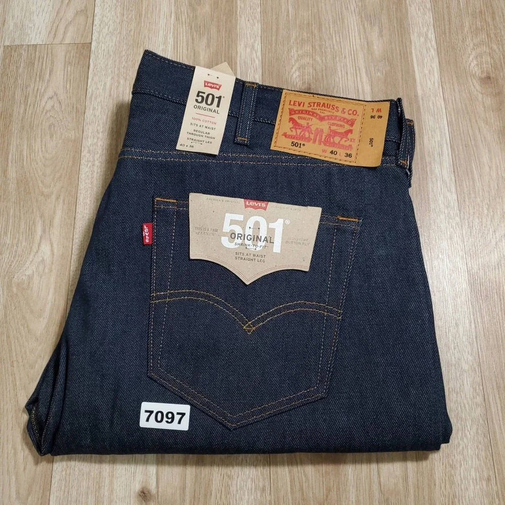 Levis 501 Original Mens Jeans 40x36 Dark Indigo Shrink Fit Button Fly 00501-0000